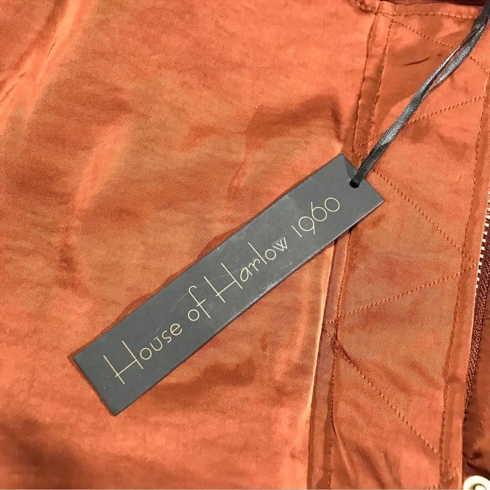 NWT House of Harlow 1960 satin ruched copper brown bomber jacket size L HOLIDAY - Picture 10 of 12